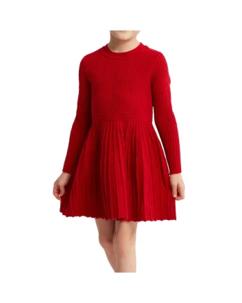 Rochie Fetiță Elegantă din Bumbac Moale, cu Mâneci Lungi și Pliseuri, pentru Ocazii Speciale