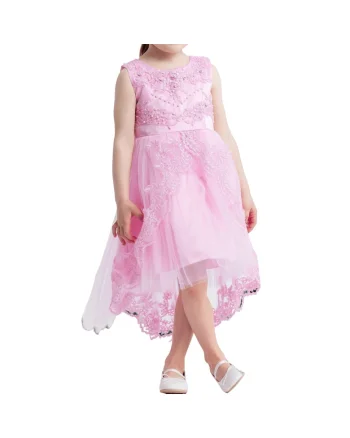 Rochie Elegantă pentru Fetițe Fabienne, Roz, cu Broderii Delicate și Tul Asimetric, Ideală pentru Evenimente Speciale