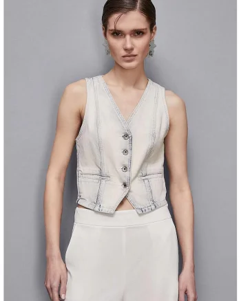 Vesta din denim cu croiala slim, Albastru