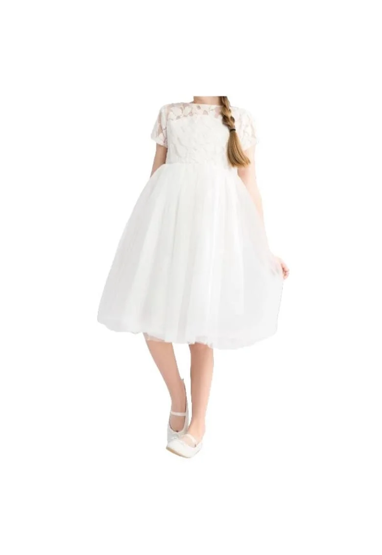Rochie Elegantă pentru Fetițe Heart - Dantelă Delicată, Decupaj Unic în Formă de Inimă