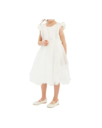 Rochie de Ocazie pentru Fetițe Violette Alb – Eleganță din Tul Stratificat, Ideală pentru Nuntă, Comuniune sau Aniversări