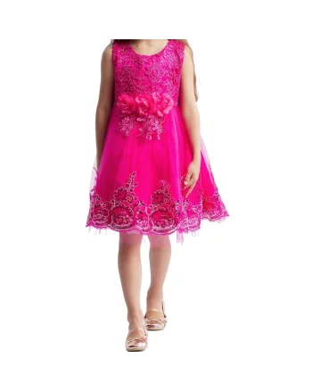 Rochie Fetițe Elegantă Amy Fucsia cu Dantelă, Tul și Paiete - Ideală pentru Ocazii Speciale