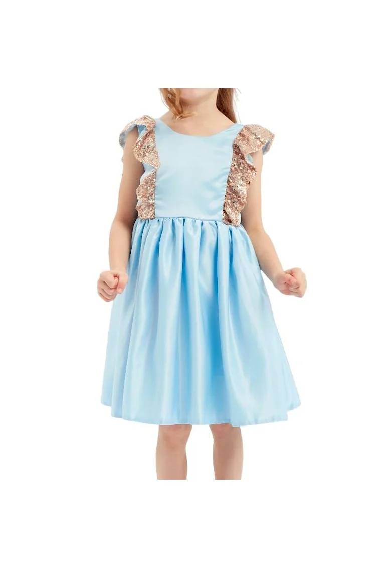 Rochie Elegantă pentru Fetițe Capri, Nuanță Ceruleană cu Paiete și Fundă Detașabilă – Ținută de Prințesă pentru Evenimente Speciale