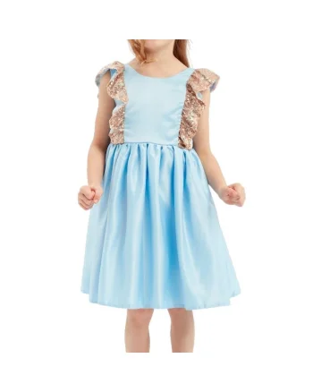 Rochie Elegantă pentru Fetițe Capri, Nuanță Ceruleană cu Paiete și Fundă Detașabilă – Ținută de Prințesă pentru Evenimente Speciale