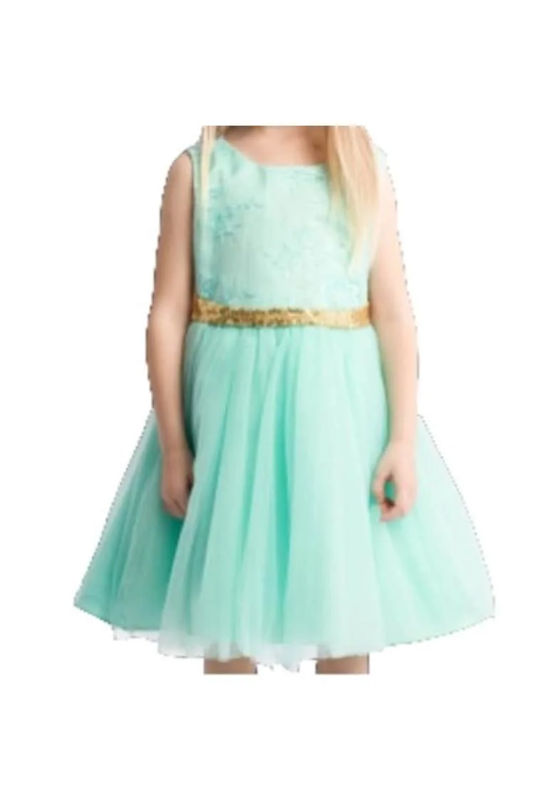 Rochie elegantă tiul Provence mentă pentru fetițe - Cu broderie delicată, fundă strălucitoare și detalii din dantelă