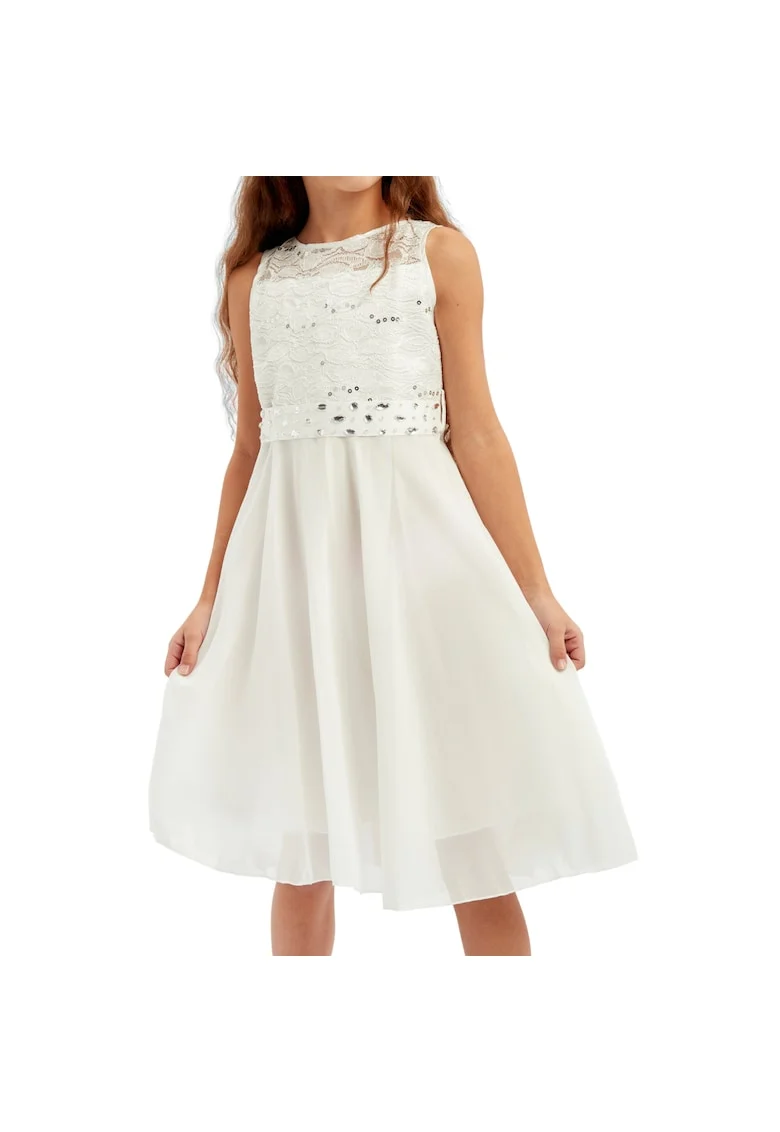 Rochie eleganta de ocazie pentru fetite Arlette, alba, cu dantela si cristale, ideala pentru evenimente speciale - confort si rafinament, Alb