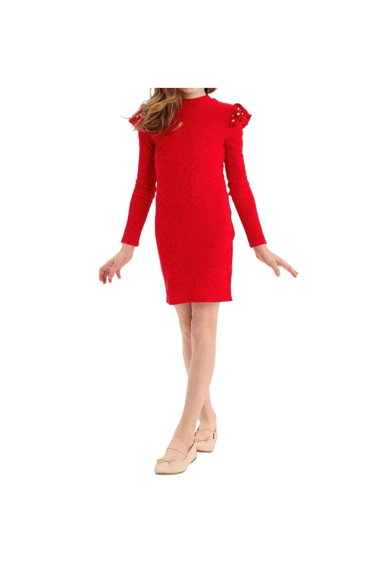 Rochie elegantă pentru fetițe Mary, roșie, cu volane și perle, ideală pentru ocazii speciale și evenimente festive