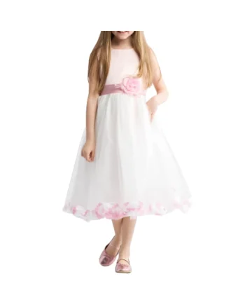 Rochie de Ocazie Fetițe Alice - Eleganță și Confort cu Detalii Florale, Alb/Roz