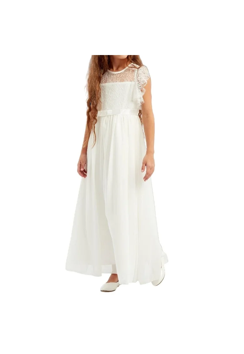 Rochie Elegantă Fetiță Rachel din Dantelă Alb-Crem – Perfectă pentru Ocazii Speciale, Nunți, Comunii și Aniversări