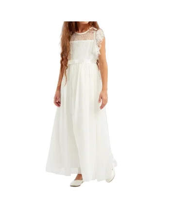 Rochie Elegantă Fetiță Rachel din Dantelă Alb-Crem – Perfectă pentru Ocazii Speciale, Nunți, Comunii și Aniversări
