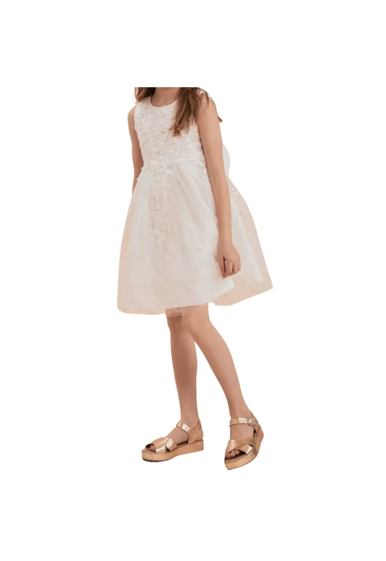 Rochie elegantă de fetiță Evelina din dantelă și tulle, albă, ideală pentru ocazii speciale, Alb
