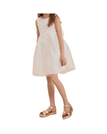 Rochie elegantă de fetiță Evelina din dantelă și tulle, albă, ideală pentru ocazii speciale, Alb
