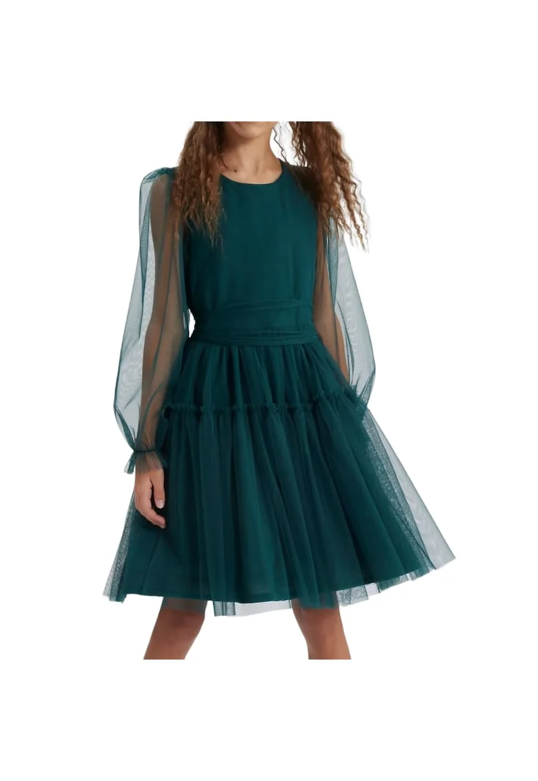 Rochie Eleganță Fetițe Holly - Confort și Stil în Nuanță Verde Smarald, Verde