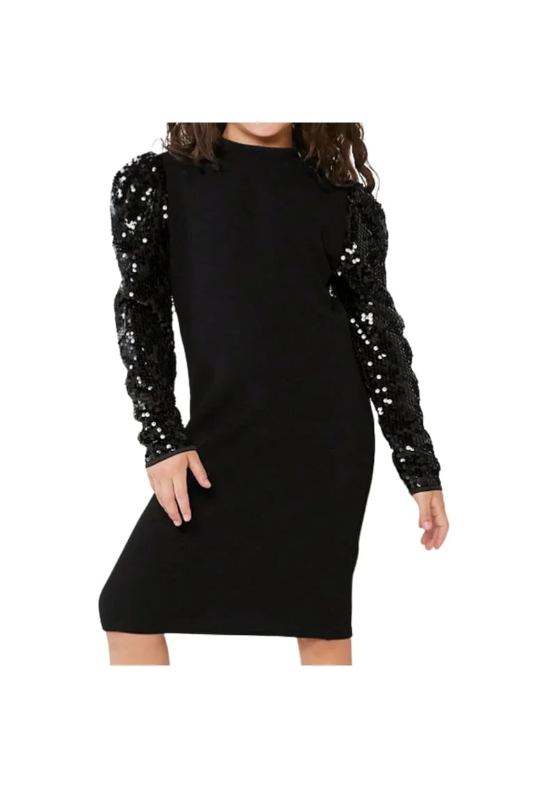 Rochie Elegantă pentru Fetițe Megan - Neagră cu Mâneci Strălucitoare din Paiete, Ideală pentru Evenimente Speciale, Negru