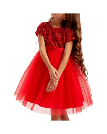 Rochie Fetiță Elegantă Elisa, Roșie, Paiete Strălucitoare, Confortabilă și Reglabilă, Ideală pentru Evenimente și Petreceri, Rosu