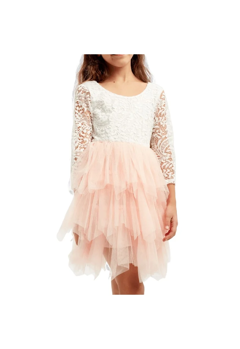 Rochie Eleganță Angel pentru Fetițe – Design Unic cu Dantelă și Tull, Ideală pentru Evenimente Speciale, Roz