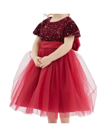 Rochie Eleganta Elisa pentru Fetițe, Bordo, Paiete și Tul, Ideală pentru Evenimente Speciale, Visiniu