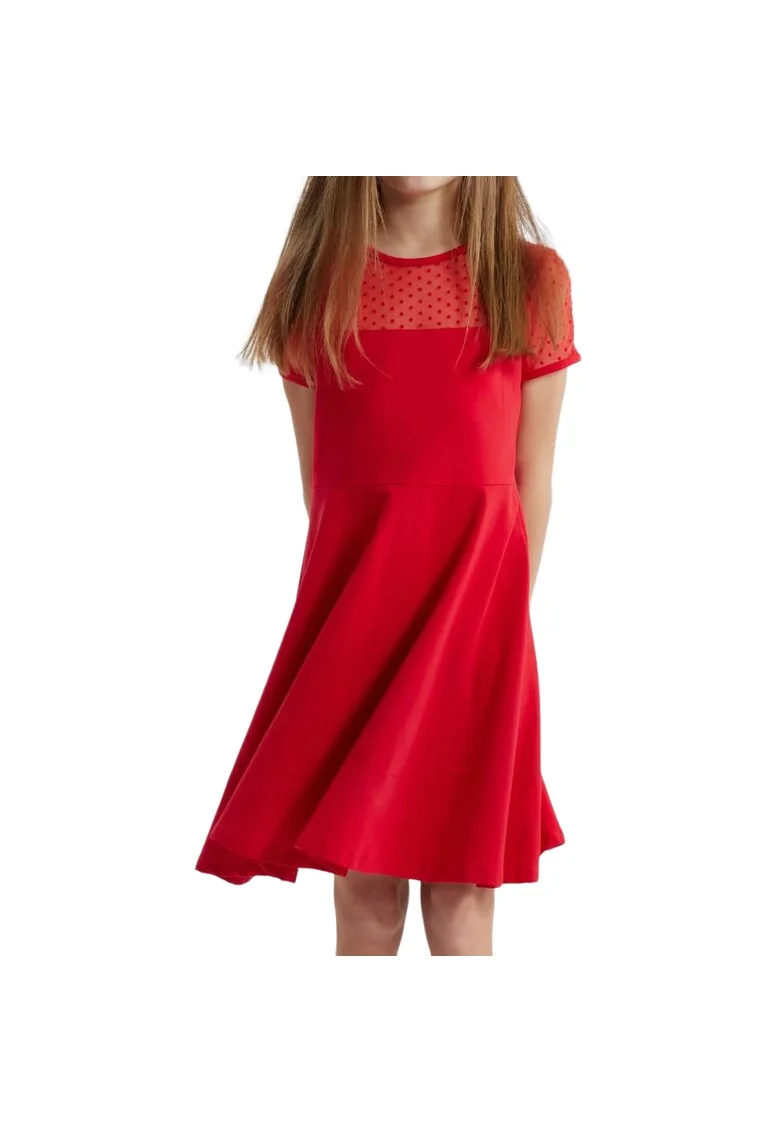Rochie Fetițe Eleganță și Confort Elly, Roșu Vibrant, Ideală pentru Evenimente și Uz Zilnic, Fabricată în UE, Rosu