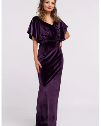 Rochie maxi catifelata cu decolteu in V, Mov inchis