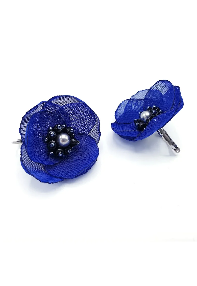 Cercei dama, Zia Fashion, Cindy, floare albastra, eleganti, cu tortite inox