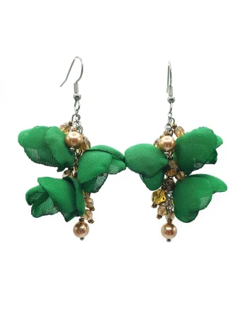 Cercei lungi eleganti, Zia Fashion, flori, handmade, Verde/Auriu