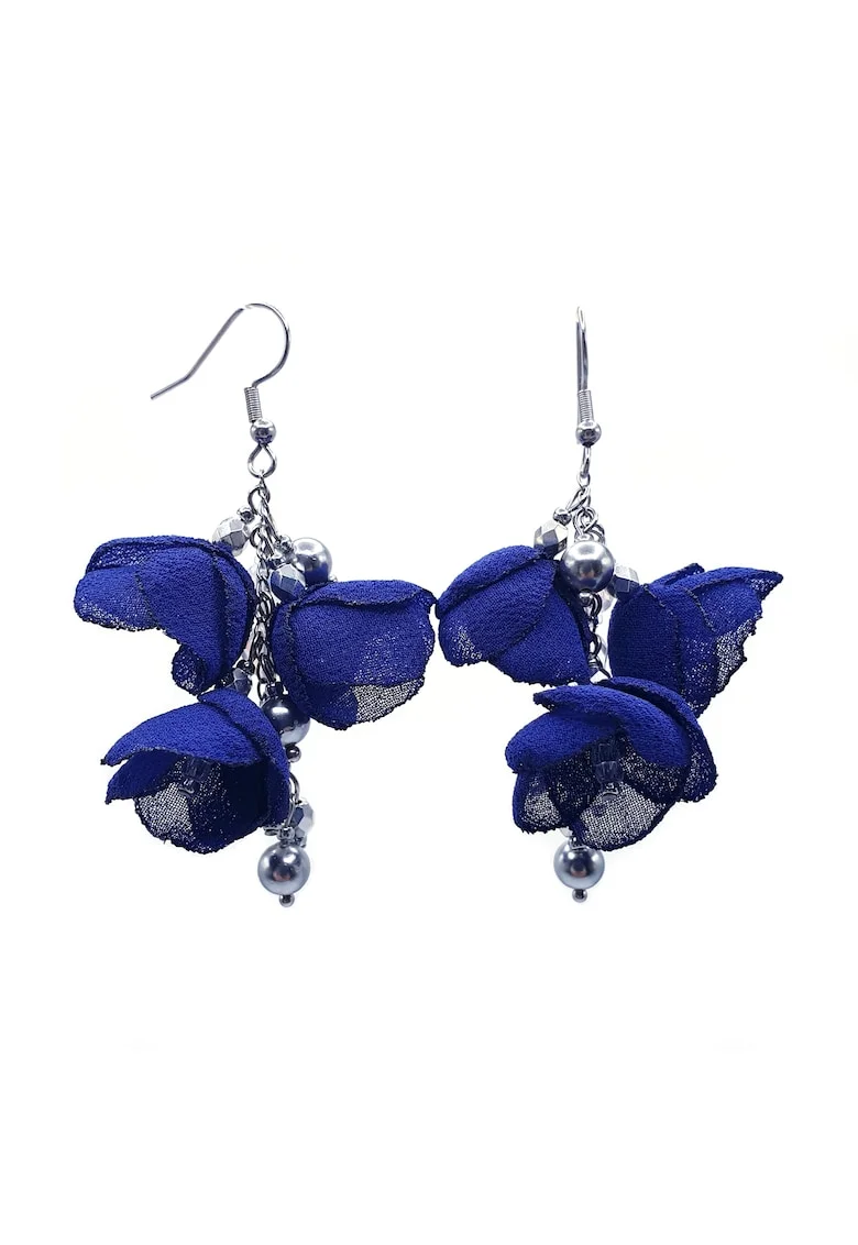Cercei lungi eleganti, Zia Fashion, flori, handmade, Albastru/Argintiu