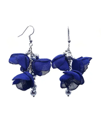 Cercei lungi eleganti, Zia Fashion, flori, handmade, Albastru/Argintiu