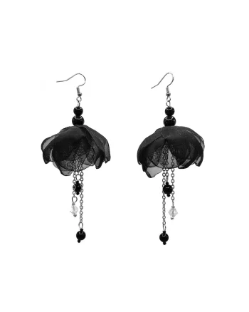 Cercei lungi floare voal Balerina, Negru