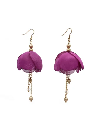 Cercei lungi floare voal Balerina, Violet inchis