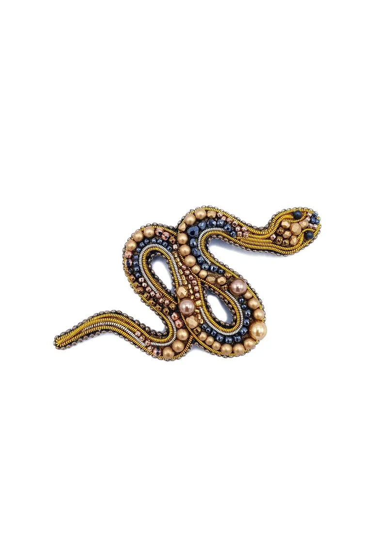 Brosa sarpe, Zia Fashion, Gold Snake, auriu, handmade