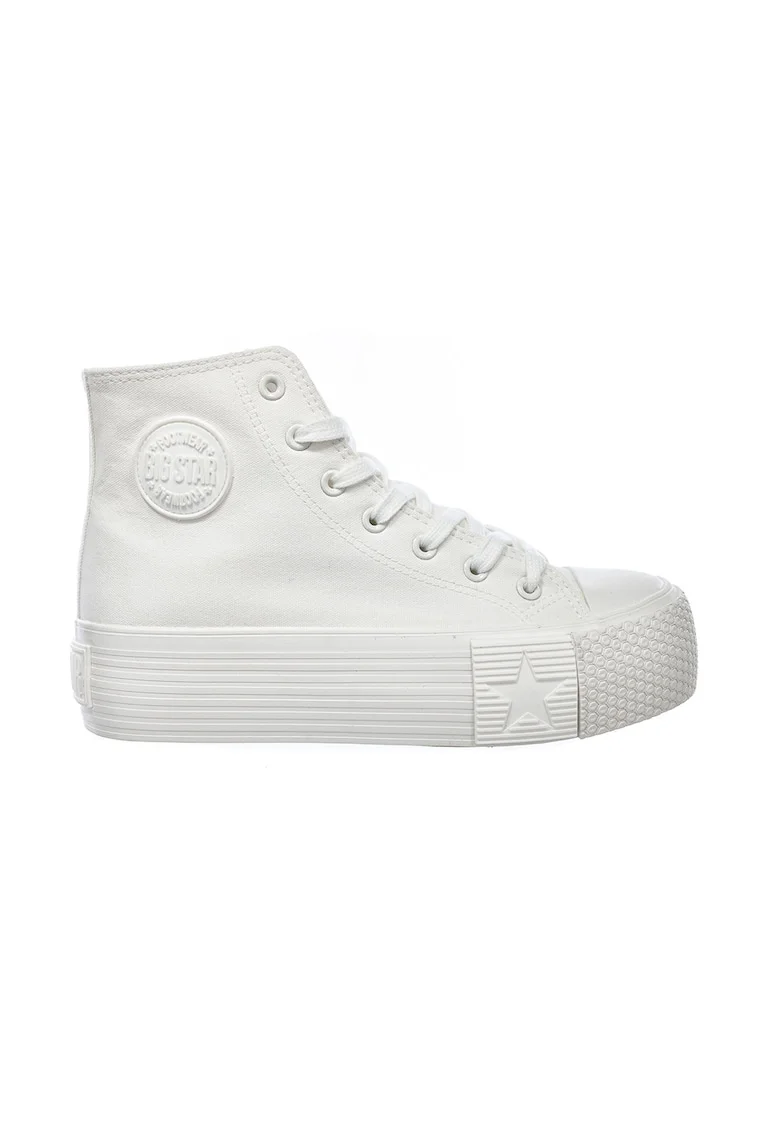Pantofi sport inalti cu talpa flatform si aplicatie logo, Alb