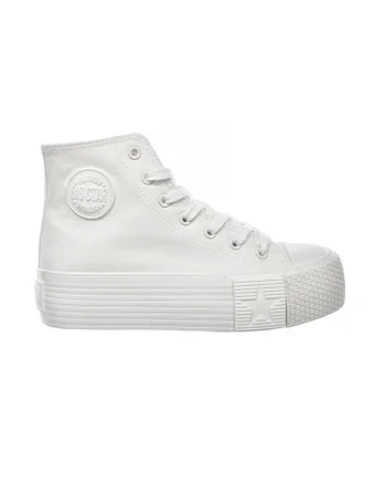 Pantofi sport inalti cu talpa flatform si aplicatie logo, Alb