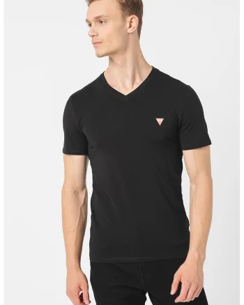 Tricou slim fit cu decolteu in V, Negru carbon