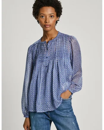 Bluza cu mansete elastice, Albastru pastel