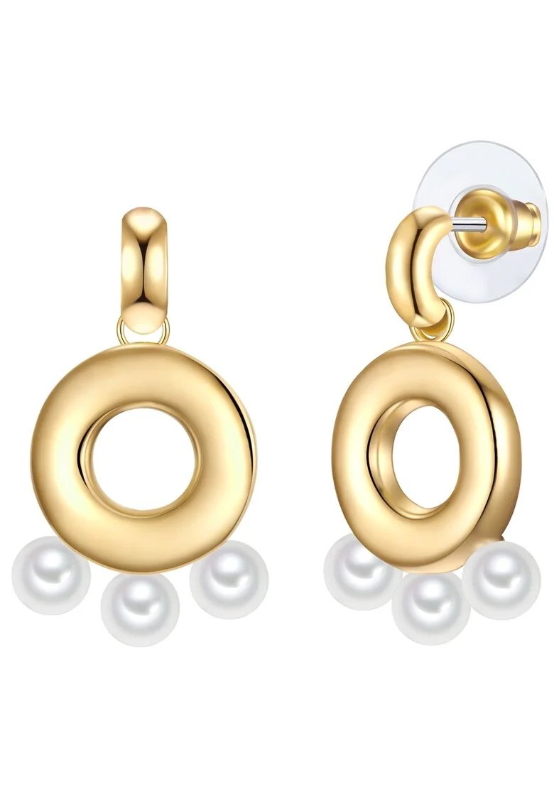 Cercei drop cu perla sintetica si placati cu aur de 14K, Auriu