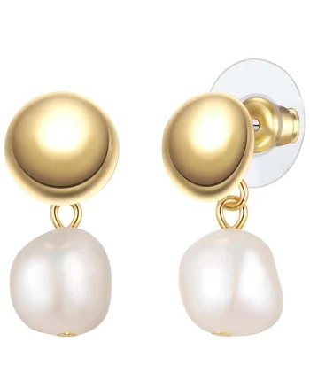 Cercei placati cu aur de 14K si decorati cu perle de cultura 170619, Alb