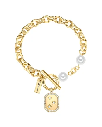 Bratara-lant placata cu aur de 14K si zirconia, Auriu
