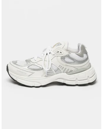 Pantofi sport de piele cu sireturi, Alb/Argintiu
