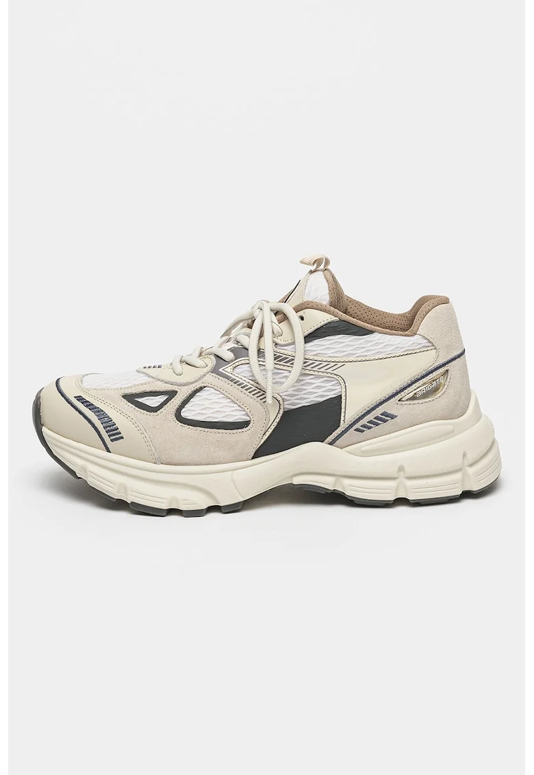 Pantofi sport de piele intoarsa cu garnituri de plasa, Alb/Gri/Bej
