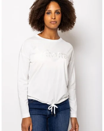 Bluza de bumbac cu decolteu la baza gatului Cendi, Alb