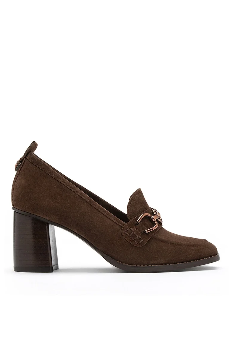 Pantofi loafer de piele intoarsa cu toc masiv Margaret, Maro