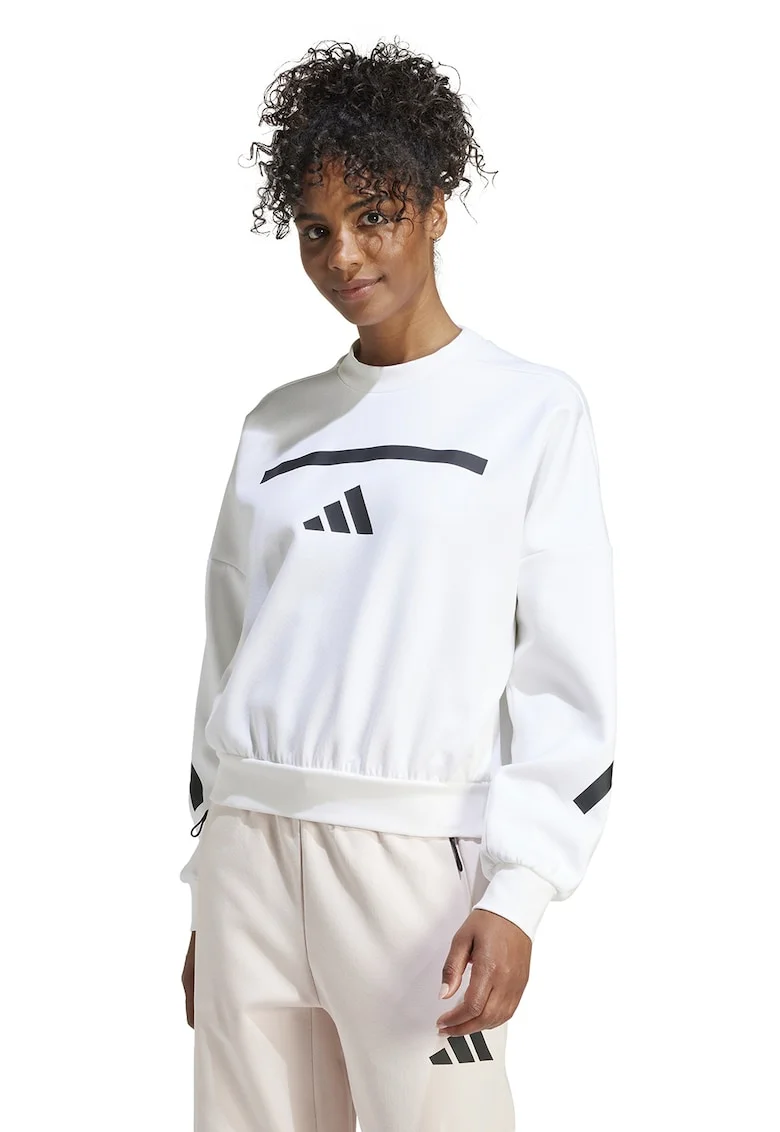 Bluza de trening cu maneci cazute si logo Z.N.E., Alb/Negru stins