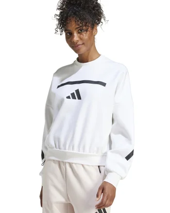 Bluza de trening cu maneci cazute si logo Z.N.E., Alb/Negru stins