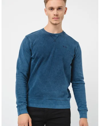 Bluza de trening de bumbac cu decolteu la baza gatului, Alb optic/Bleumarin
