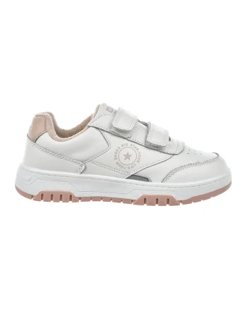 Pantofi sport cu logo si velcro, Alb/Bej