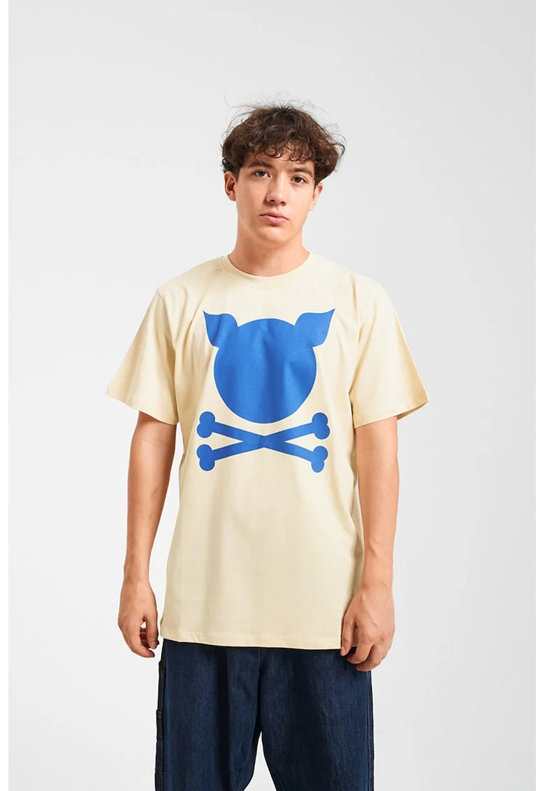 Tricou unisex de bumbac cu logo, Albastru/Bej deschis