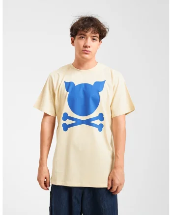 Tricou unisex de bumbac cu logo, Albastru/Bej deschis