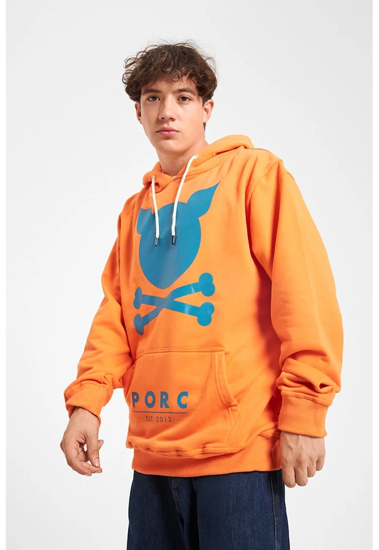 Hanorac unisex cu logo, Portocaliu/Albastru deschis