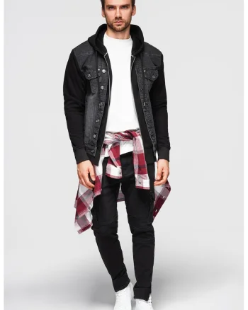 Jacheta din denim cu gluga, Negru/Gri inchis