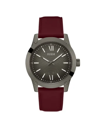 Ceas barbatesc  CRESCENT, Quartz, piele naturala rosie, cadran gri, 44mm
